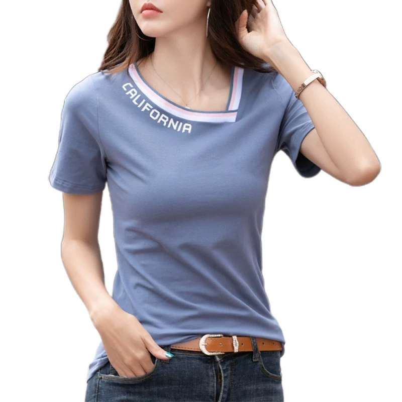 Cotton T-shirt, summer black summer clothing, slim fit, V-neckline