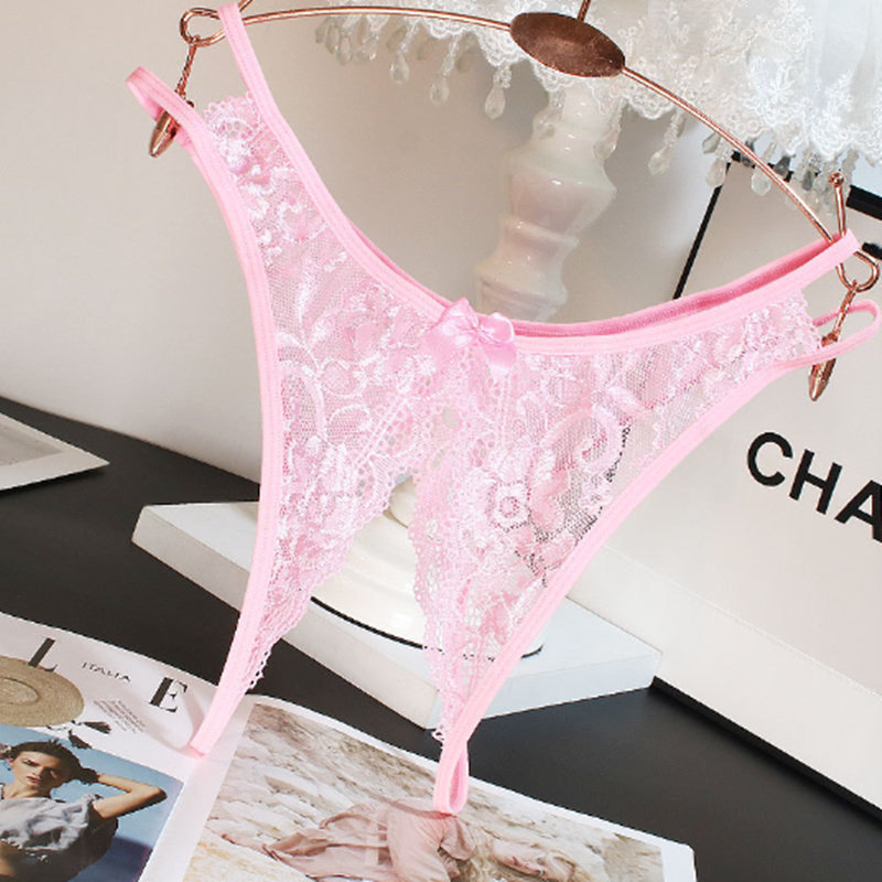 日系大码开裆性感内裤女生无痕透明蕾丝低腰蝴蝶结镂空超薄丁字裤,淘宝优惠券,粉丝福利购,淘宝优惠卷