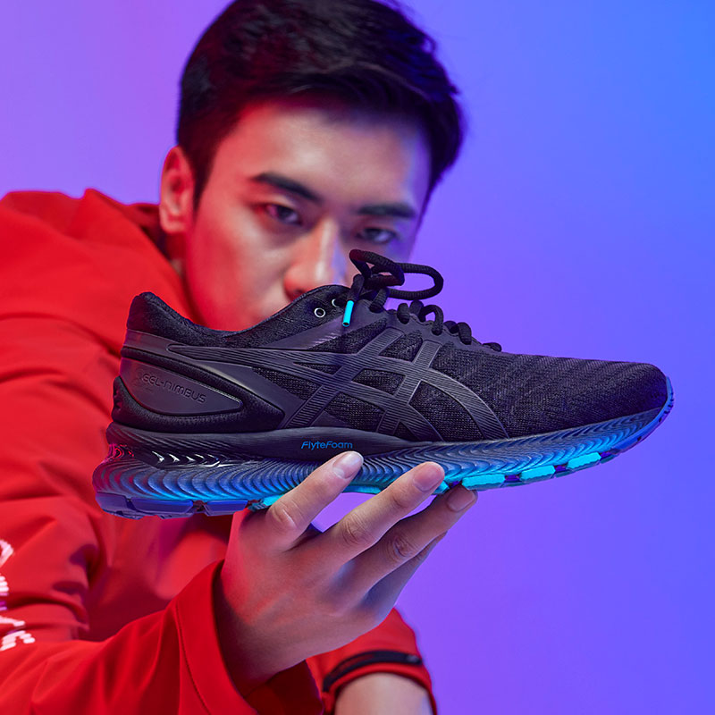 ASICS亚瑟士官方男缓震夜跑鞋反光GEL-NIMBUS 22 LITE-SHOW运动鞋 - 图0