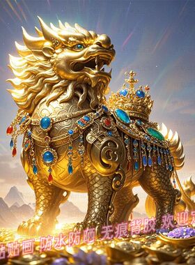 麒麟献宝富贵吉祥好运贴画墙贴墙面装饰画壁画家用遮丑贴图自贴纸