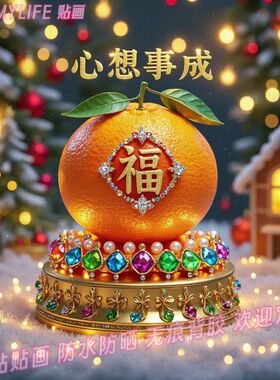 顺心如意心想事成贴纸喜庆吉祥墙贴自粘贴年画家用春节福禄贴画
