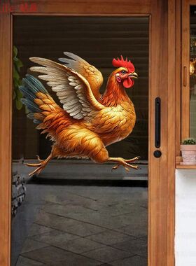 贴画公鸡母鸡图案抠图贴纸餐厅冰箱自粘画柜门贴饰贴墙遮疤装饰画