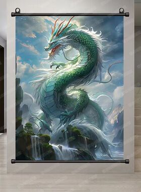 霸气青龙挂画龙图挂画墙面装饰画东方龙图腾宿舍挂墙油画布遮挡画