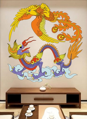 龙凤呈祥镂空贴纸自粘画装修玄关贴画大鼓旺财龙年金龙玉凤装饰画
