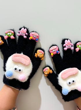 毛绒俏皮系列女生加厚五指手套