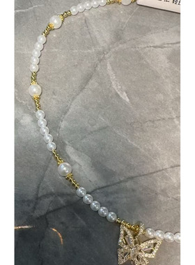 新中式轻奢珍珠蝴蝶毛衣链女