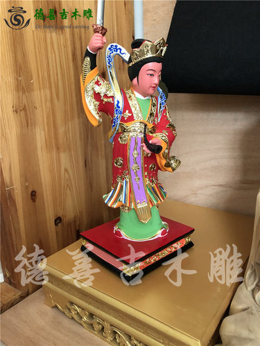 木雕人物神像陈靖姑临水夫人陈奶夫人香樟木漆线雕彩绘贴金德善吉 - 图0