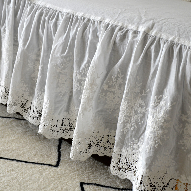 法式北欧清新ins纯棉白色蕾丝荷叶边防尘沙发盖巾盖布料装饰布艺 - 图1