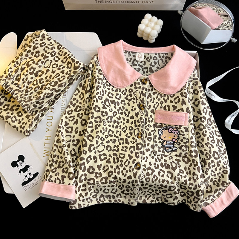 秋冬新款保暖豹纹儿童睡衣女KT猫加厚保暖德绒女可爱家居服可外穿,淘宝优惠券,粉丝福利购,淘宝优惠卷