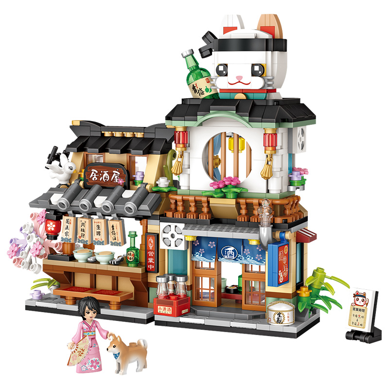 俐智loz积木 日式街景居酒屋熊猫茶舍 小颗粒拼装房子玩具女孩男 - 图3
