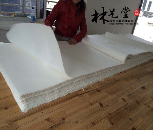 安徽宣纸 四尺白云龙 纯手工带纤维白色云龙皮纸 100张一刀包邮 - 图0