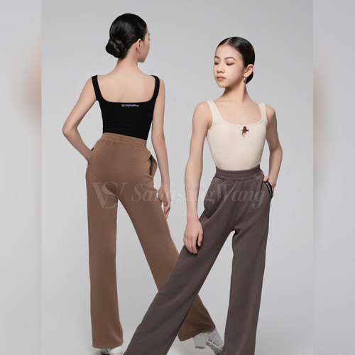 sswang舞服少儿拉丁舞送你一朵小红花吊带螺纹无袖上衣练习服女童 - 图2