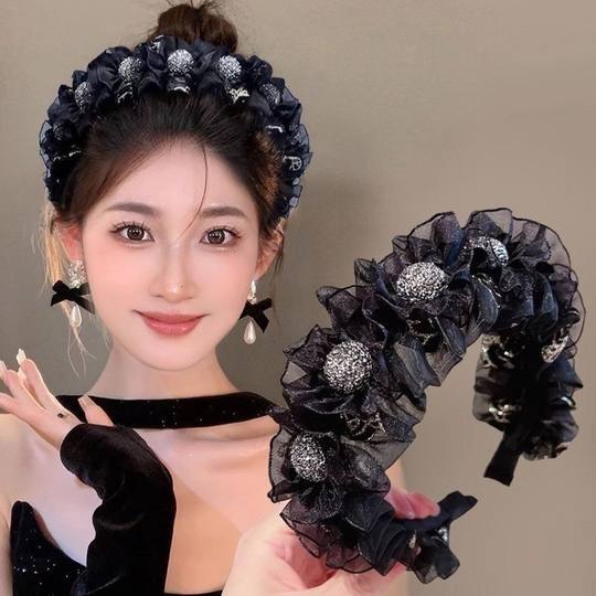 韩版水钻蝴蝶结发箍女2025年新款宽边头箍外出百搭发卡高频顶头饰