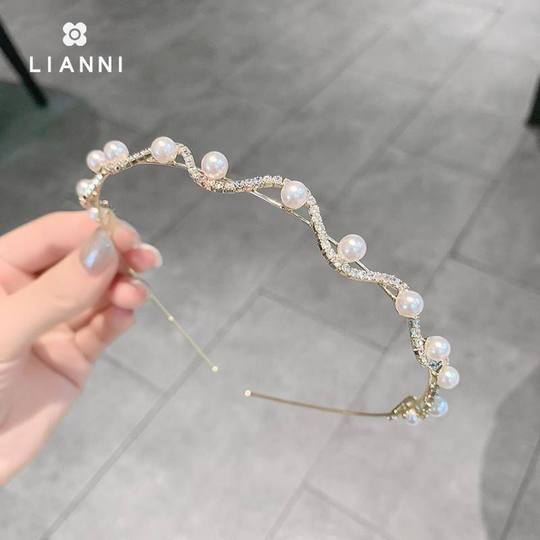 水钻波浪水钻珍珠发箍森系简约基础轻松压发头箍小众秋冬新款发饰