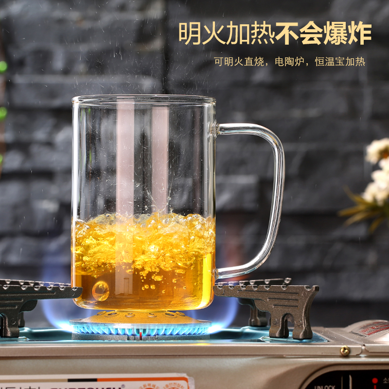 友德堂家用玻璃杯子带盖玻璃水杯带把茶杯耐热玻璃牛奶杯办公杯-图1