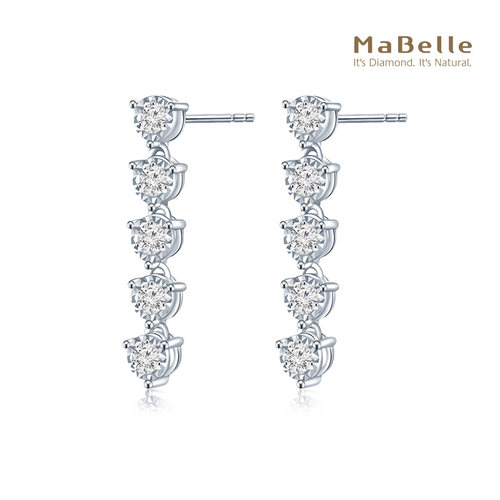 MaBelle/玛贝尔18K白金 垂坠型 通勤款 钻石耳钉一对 简约大方 - 图0