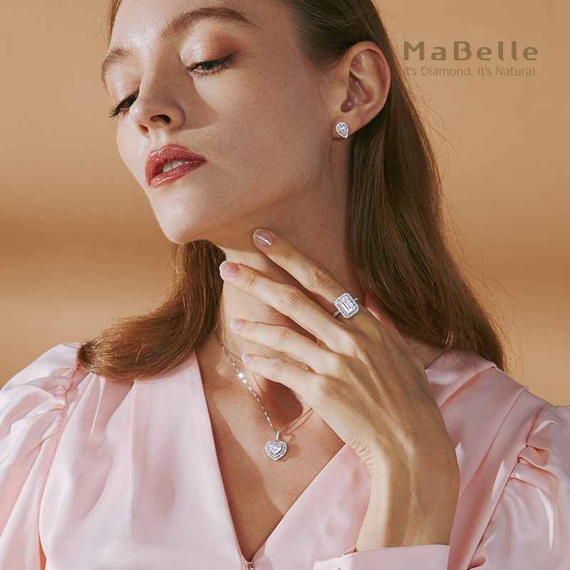 MaBelle/玛贝尔18K红白金 长方形钻石 粉钻拼镶豪华款钻石戒指 - 图1