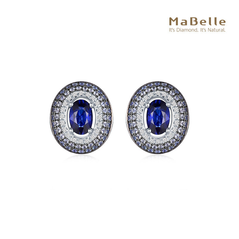 MaBelle/玛贝尔18K蓝宝石钻石耳钉 奢华优雅 复古蓝宝 宴会必备,淘宝优惠券,粉丝福利购,淘宝优惠卷