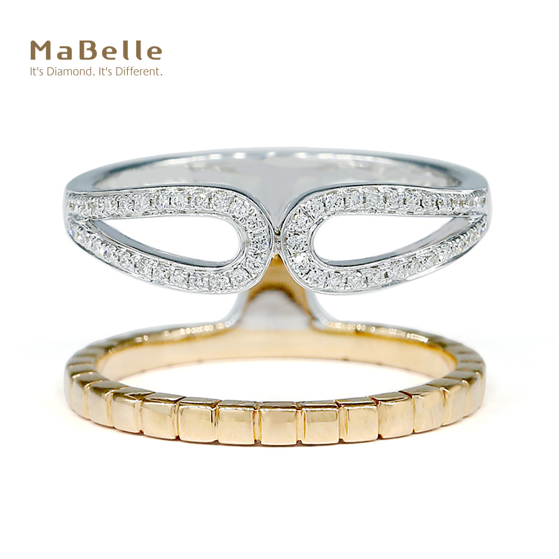 MaBelle/玛贝尔18K红白金 双排简约款钻石戒指 个性 简约 时尚 - 图0