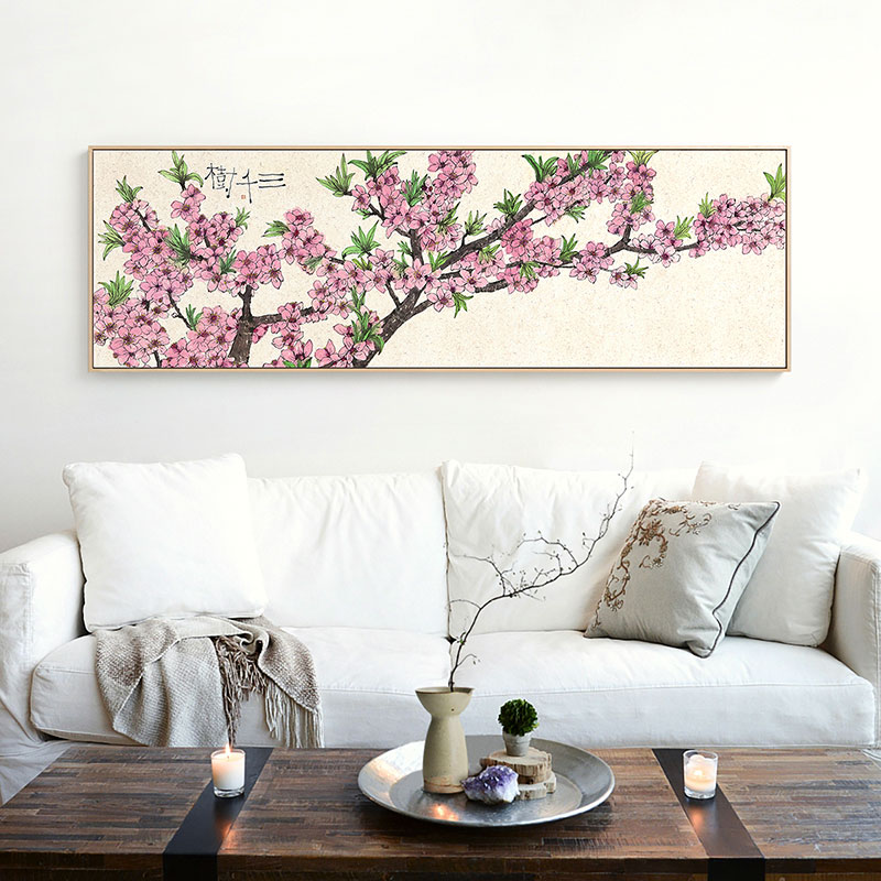 李知弥x仟象映画 新中式客厅装饰画巨幅沙发背景墙挂画花卉壁画 - 图1