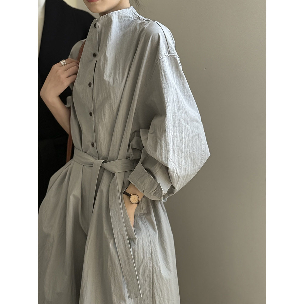秋季巨好看的立领腰带衬衫连衣裙女长款高个子高级韩系氛围感外套