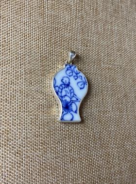 古瓷首饰 青花瓷吊坠 老瓷片挂件 925银 手工饰品 百搭 男女配饰