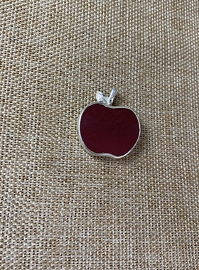 清代 单色釉红釉吊坠 老瓷片挂件 925银 苹果款 古瓷首饰 新品