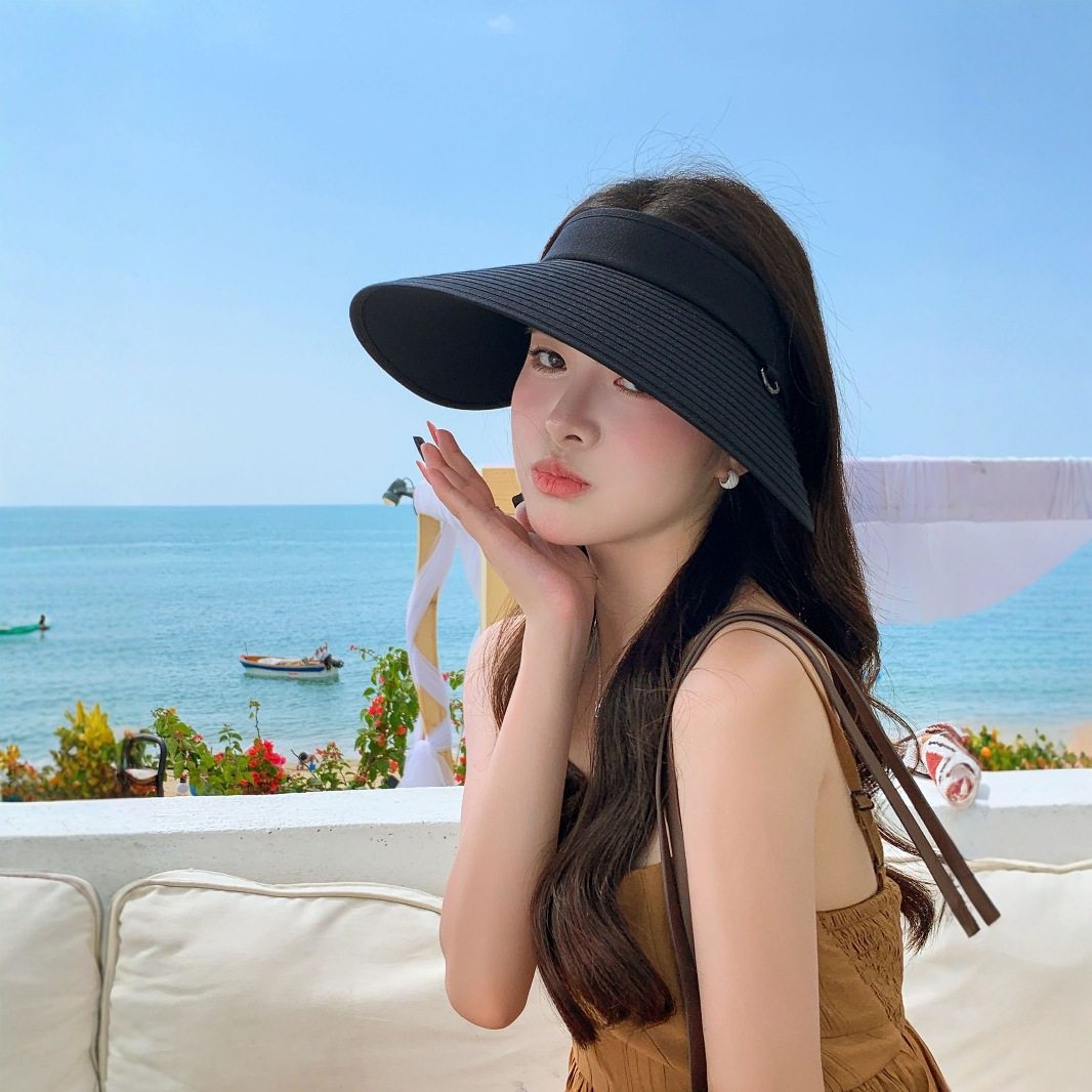 香港潮牌发箍款纯色螺纹织带大帽檐空顶帽2025新款防晒帽显脸小女,淘宝优惠券,粉丝福利购,淘宝优惠卷