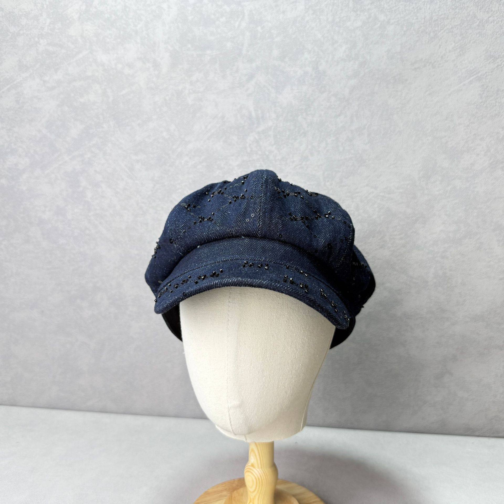 香港潮牌 25年早秋新款高品质格纹亮片水洗棉八角帽女时尚百搭韩,淘宝优惠券,粉丝福利购,淘宝优惠卷