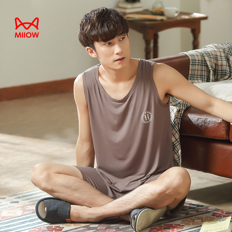 猫人男士睡衣家居服套装莫代尔背心 个十百内衣睡衣/家居服套装