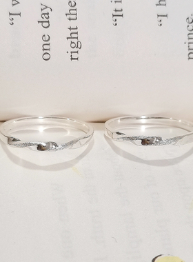 999纯银情侣戒指男女素圈简约小众设计ins潮小指尾戒足银定制刻字