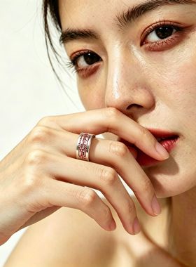 足银999平安符戒指男女款纯银情侣对戒送女友礼物