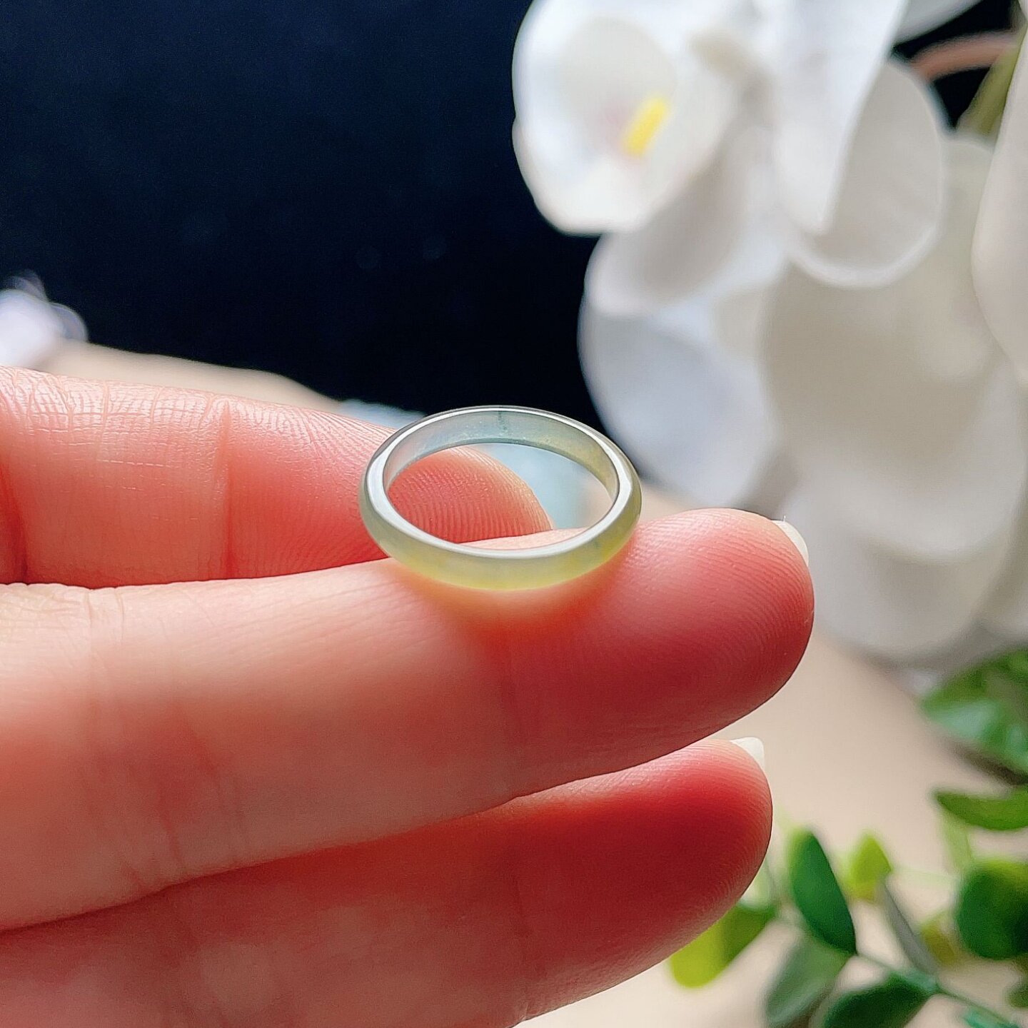 Natural jadeite ring clear water blue light yellow double color fresh