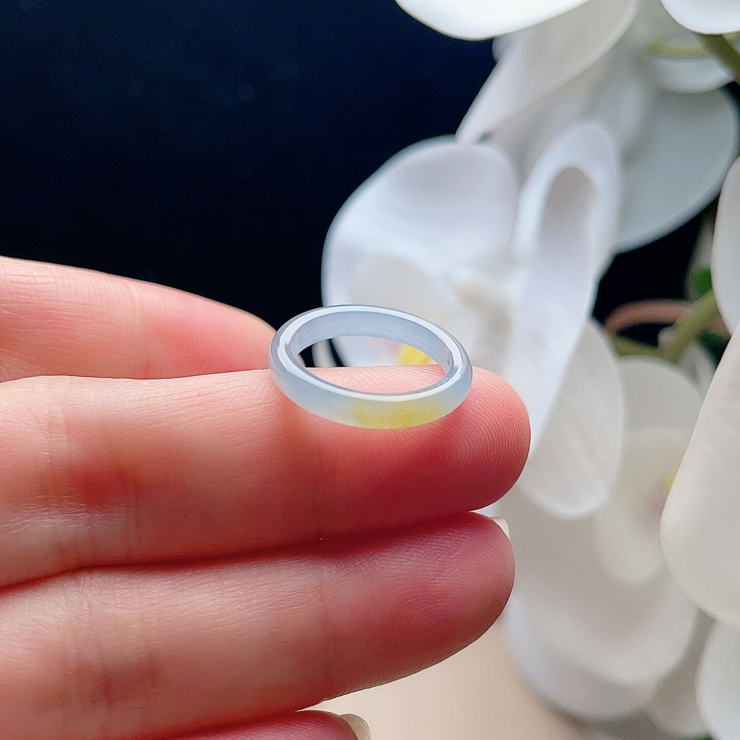 Natural jadeite ring clear water green light smoke purple floating yellow