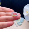 Natural jadeite ring clear water green light smoke purple floating yellow