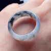 Natural jadeite wide-brimmed ring with milky white and black chicken mood