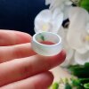 Natural jadeite wide edge ring milky white and light green fresh