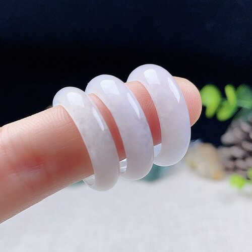 缅甸A货翡翠白戒指11_23#天然老坑白冰指环宽边厚装玉跑环幸运圈 - 图2