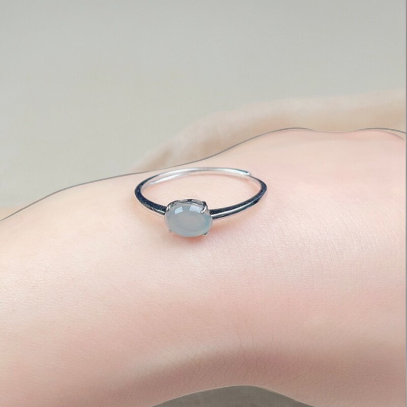 Natural jadeite ice egg ring sky blue ring