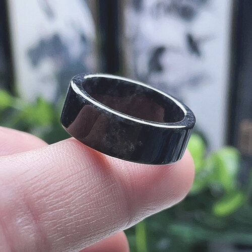 天然翡翠A货黑乌鸡方戒指直切口指环特色平面平口方戒圈定制刻字 - 图3