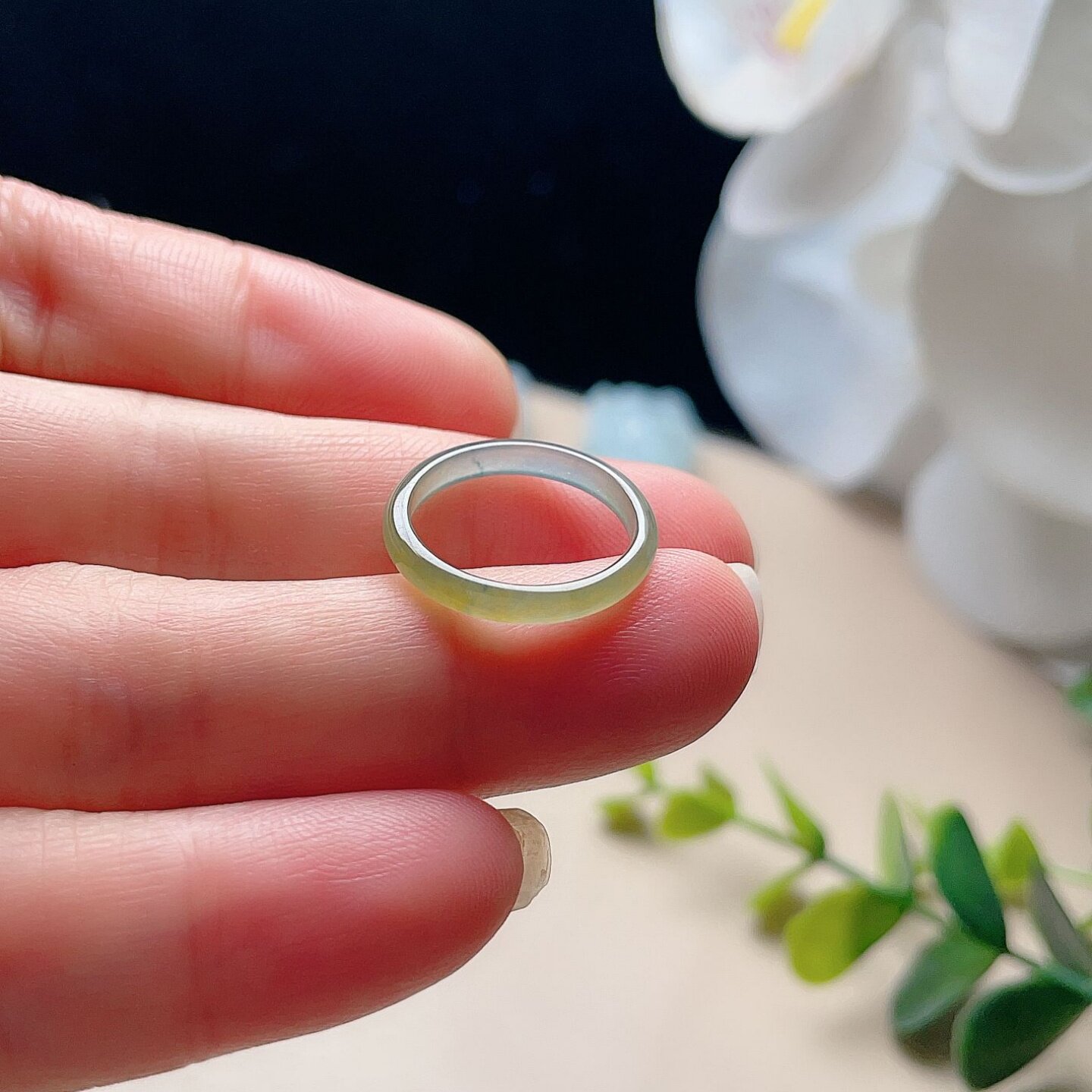 Natural jadeite ring clear water blue light yellow double color fresh