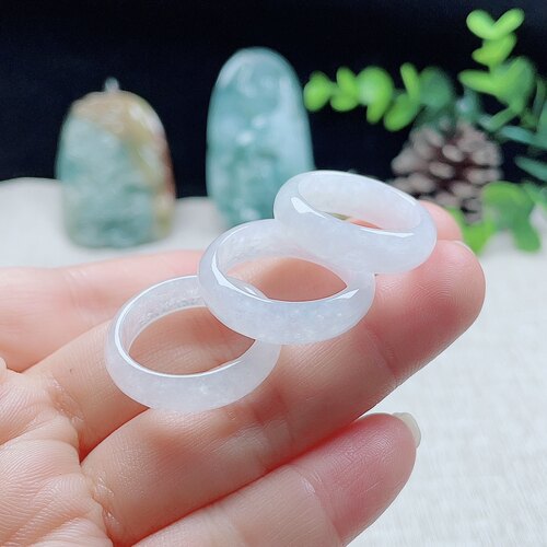 缅甸A货翡翠白戒指11_23#天然老坑白冰指环宽边厚装玉跑环幸运圈 - 图3