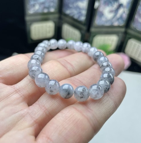 老坑A货天然翡翠冰底乌种手链7mm意境飘花冰乌鸡手串配证书小手环 - 图0