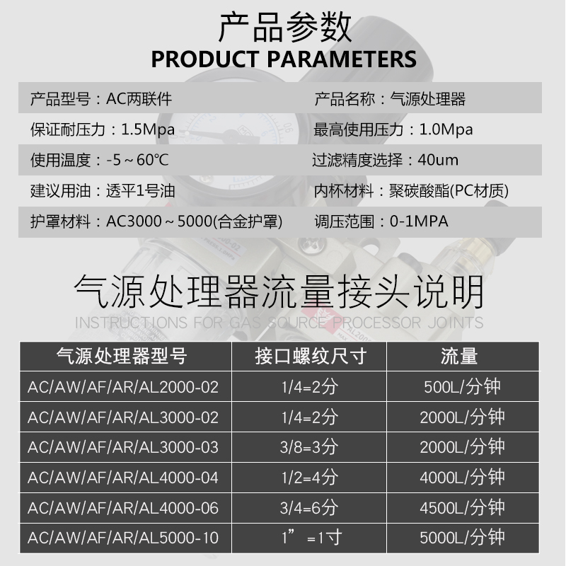 AC气源处理油水分离过滤器AW+AL+AR2000空压机气泵气压减压调压阀-图2