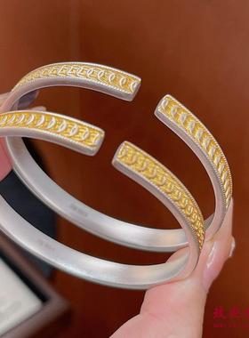 铜钱描金纯银手镯女简约百搭