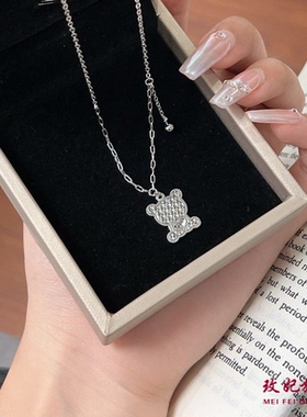 爱心小熊纯银项链女小众时尚轻奢