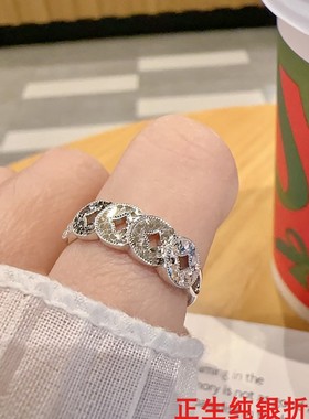 碎冰冰五帝钱纯银戒指女时尚轻奢