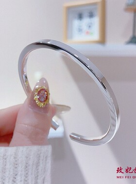 方形开口纯银手镯女简约百搭气质