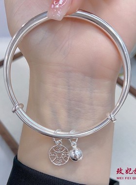 岁岁平安铃铛纯银手镯女个性时尚