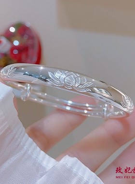 莲花纯银手镯女个性时尚气质网红
